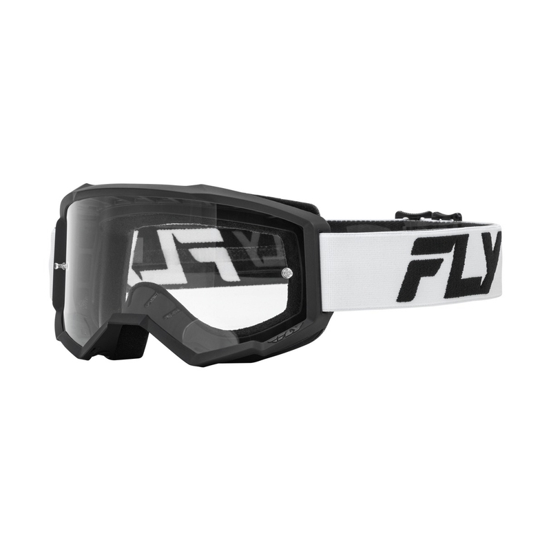 Παιδικά γυαλιά motocross FLY Racing Focus λευκό και μαύρο με διαφανές plexi