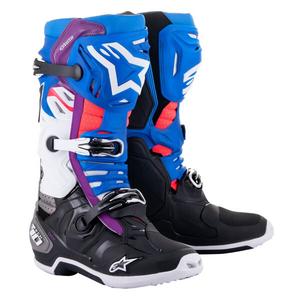 Alpinestars Tech 10 Supervented Perforated Μπότες μοτοσικλέτας μπλε-μωβ-ροζ-λευκό-γκρι-μαύρο
