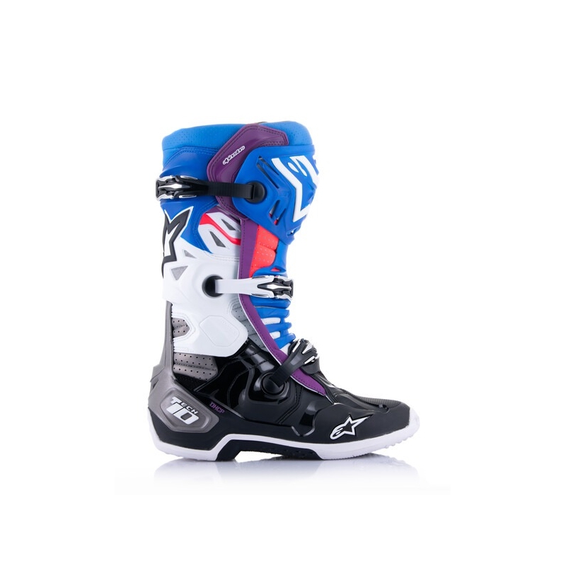 Alpinestars Tech 10 Supervented Perforated Μπότες μοτοσικλέτας μπλε-μωβ-ροζ-λευκό-γκρι-μαύρο
