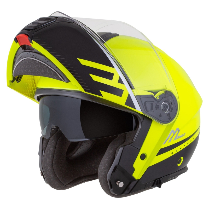 Cassida Modulo 2.1 Compass fluo κίτρινο-μαύρο-ασημί-κόκκινο κράνος μοτοσικλέτας με αναδιπλούμενη οροφή
