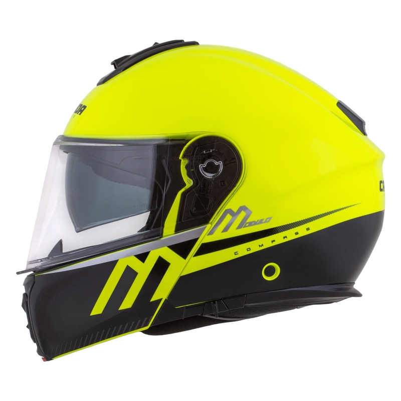 Cassida Modulo 2.1 Compass fluo κίτρινο-μαύρο-ασημί-κόκκινο κράνος μοτοσικλέτας με αναδιπλούμενη οροφή
