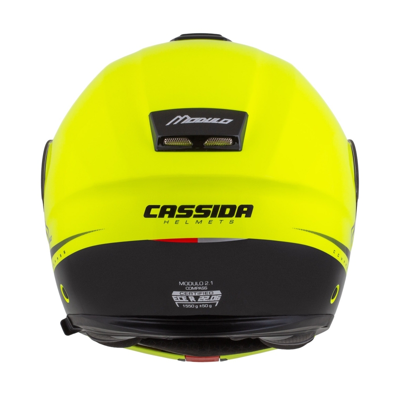 Cassida Modulo 2.1 Compass fluo κίτρινο-μαύρο-ασημί-κόκκινο κράνος μοτοσικλέτας με αναδιπλούμενη οροφή