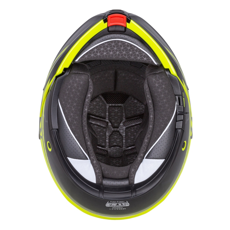 Cassida Modulo 2.1 Compass fluo κίτρινο-μαύρο-ασημί-κόκκινο κράνος μοτοσικλέτας με αναδιπλούμενη οροφή