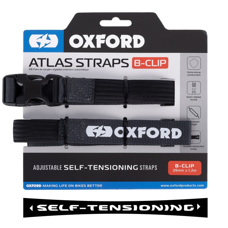 Ιμάντες αποσκευών Oxford Atlas B-Clip 2 τεμάχια γκρι 26 mm x 1,2 m