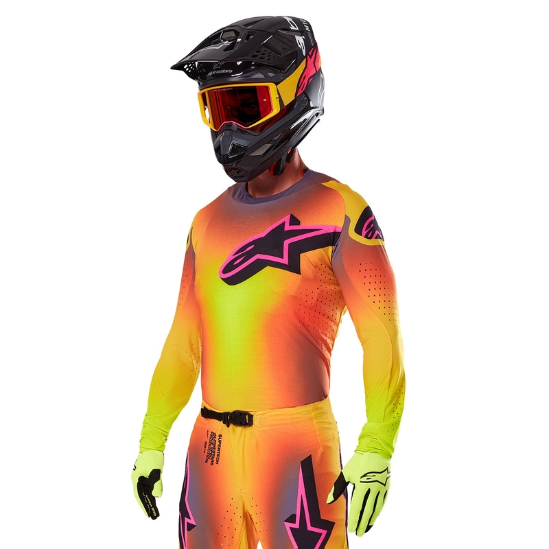 Motocross φανέλα Alpinestars Supertech Lipan κίτρινο-ροζ