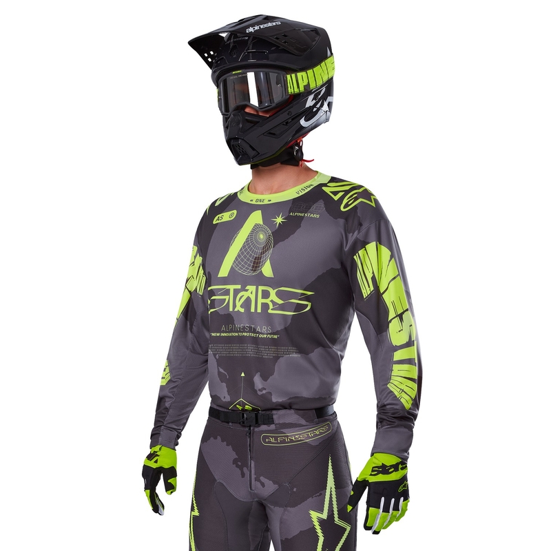 Alpinestars Racer Hollow σκούρο καμουφλάζ-φλούο κίτρινη φανέλα motocross