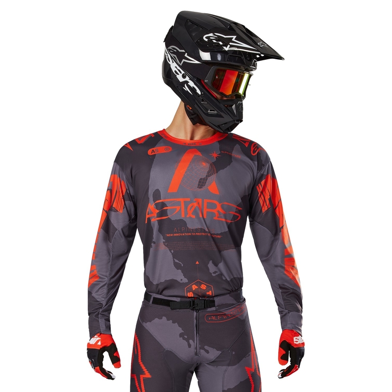 Alpinestars Racer Hollow γκρι φανέλα motocross με γκρι καμουφλάζ και πορτοκαλί φλούο