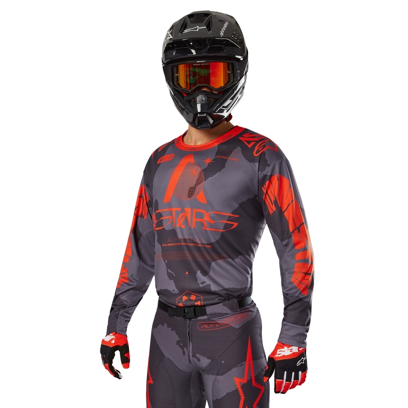 Alpinestars Racer Hollow γκρι φανέλα motocross με γκρι καμουφλάζ και πορτοκαλί φλούο