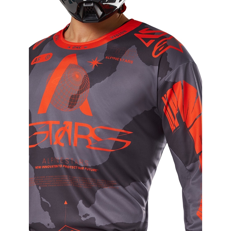 Alpinestars Racer Hollow γκρι φανέλα motocross με γκρι καμουφλάζ και πορτοκαλί φλούο