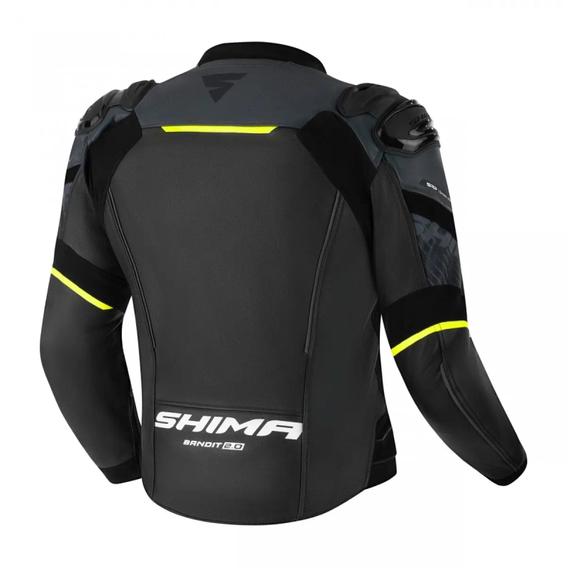 Shima Bandit 2.0 μαύρο-λευκό-φλούο κίτρινο δερμάτινο μπουφάν μοτοσικλέτας