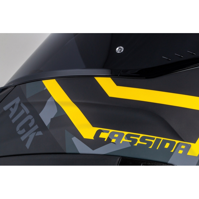 Ενσωματωμένο κράνος μοτοσικλέτας Cassida Aero camo γκρι-μαύρο-φλούο κίτρινο