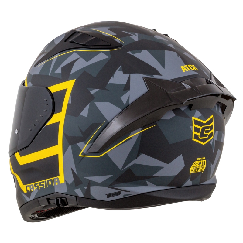 Ενσωματωμένο κράνος μοτοσικλέτας Cassida Aero camo γκρι-μαύρο-φλούο κίτρινο