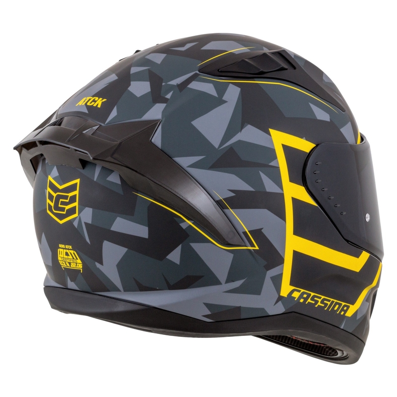 Ενσωματωμένο κράνος μοτοσικλέτας Cassida Aero camo γκρι-μαύρο-φλούο κίτρινο