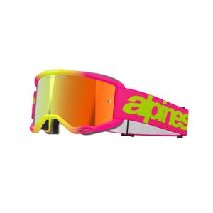 Alpinestars Vision 5 Wordmark ροζ-φλούο κίτρινα γυαλιά motocross με καθρέφτη κόκκινου plexi