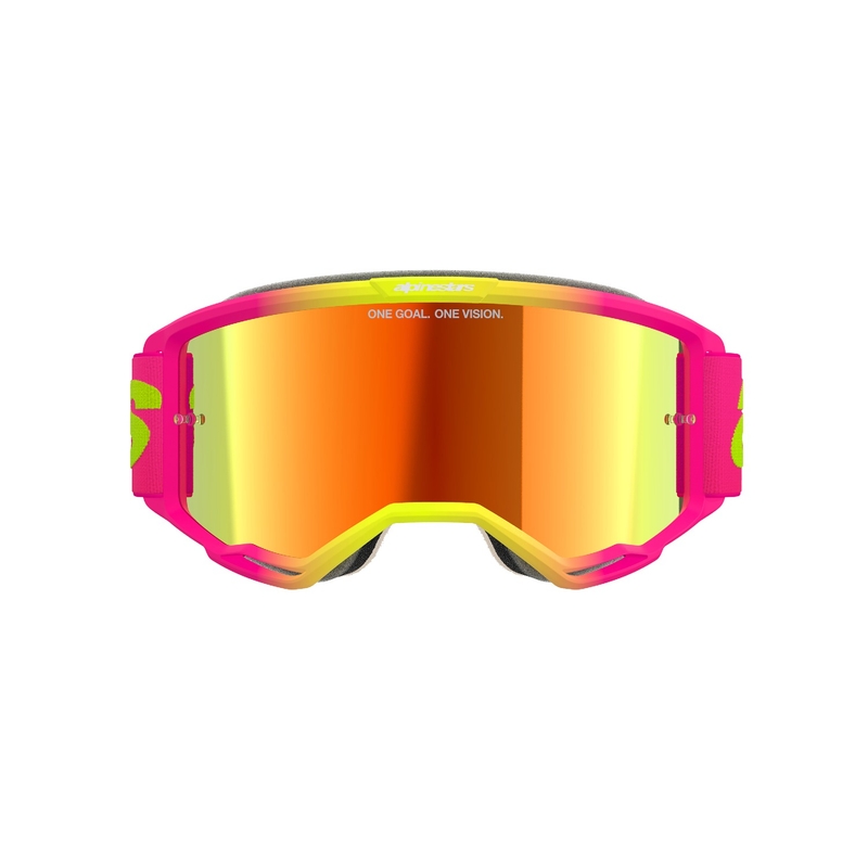 Alpinestars Vision 5 Wordmark ροζ-φλούο κίτρινα γυαλιά motocross με καθρέφτη κόκκινου plexi
