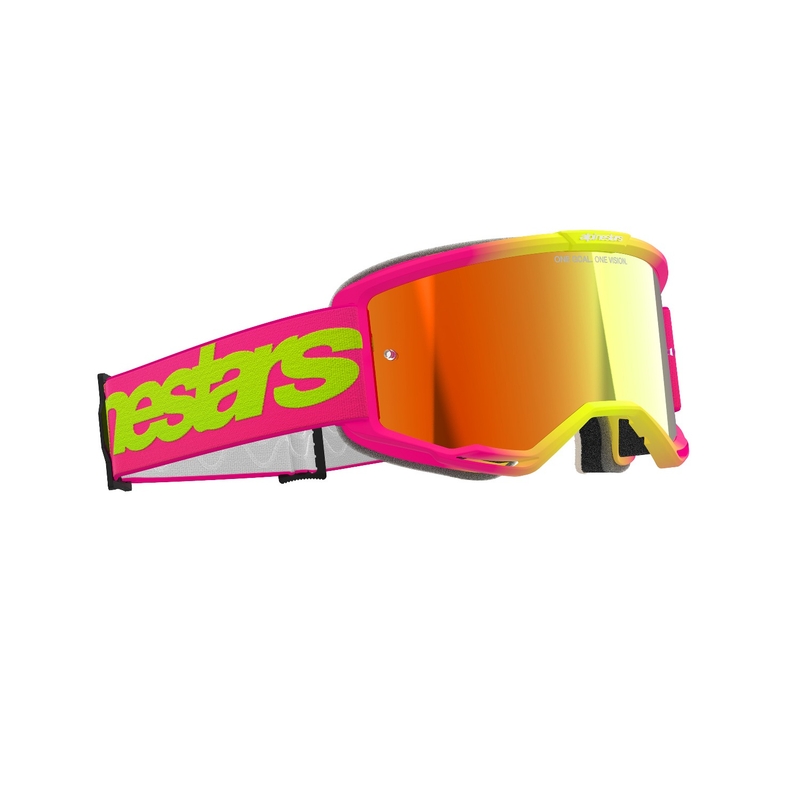 Alpinestars Vision 5 Wordmark ροζ-φλούο κίτρινα γυαλιά motocross με καθρέφτη κόκκινου plexi