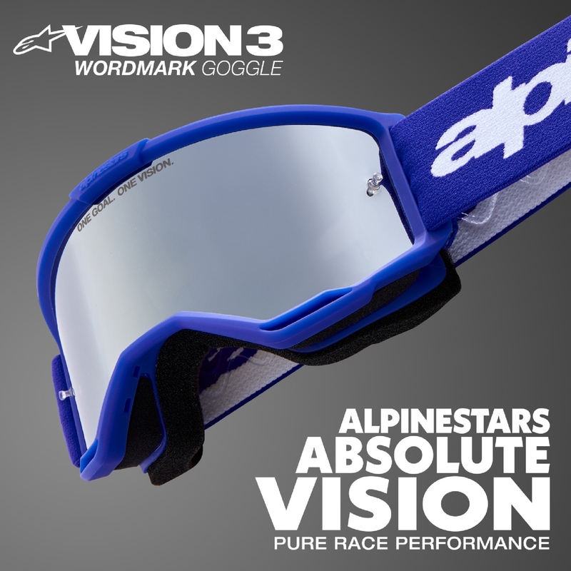 Γυαλιά motocross Alpinestars Vision 3 Wordmark μαύρα με ασημί plexi καθρέφτη
