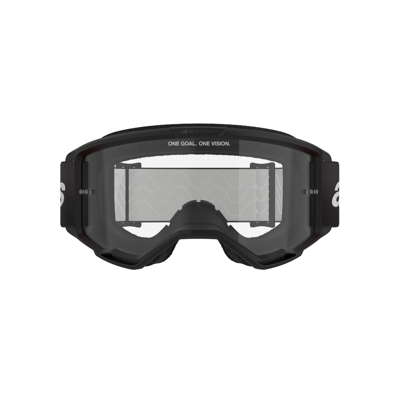 Γυαλιά motocross Alpinestars Vision 3 Wordmark μαύρα με διάφανο πλεξιγκράμ