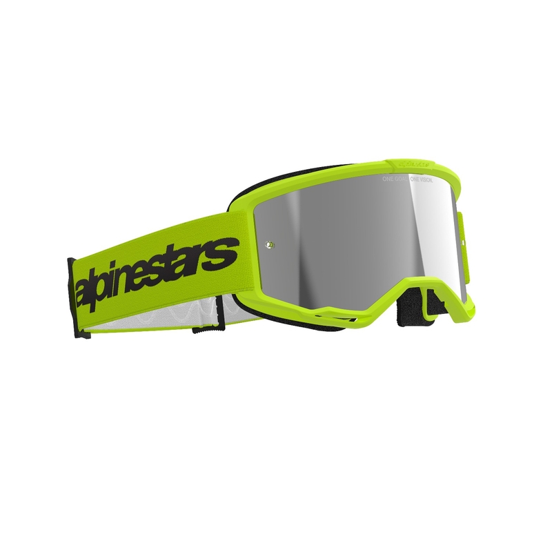 Alpinestars Vision 3 Wordmark fluo κίτρινα γυαλιά motocross με ασημί ακτινωτό φακό