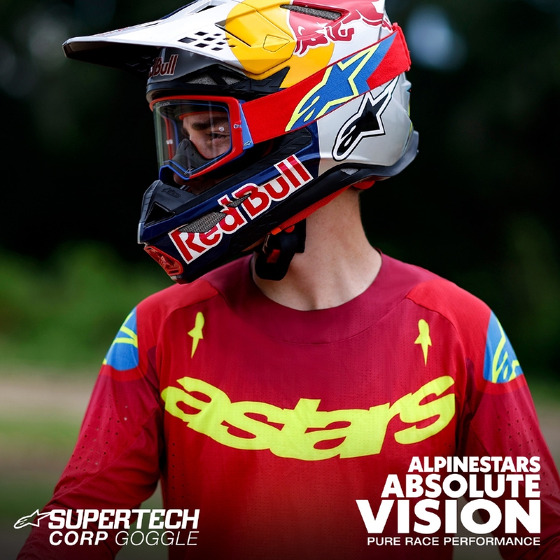 Alpinestars Supertech Corp μαύρα και κόκκινα γυαλιά motocross με ασημί φακό με καθρέφτη