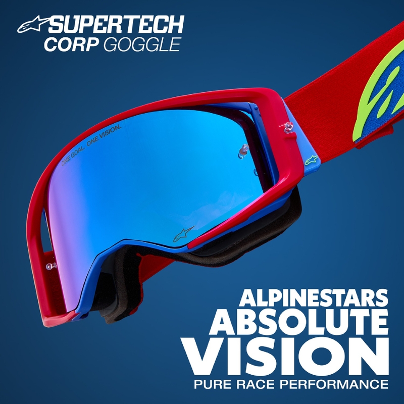 Alpinestars Supertech Corp μαύρα και κόκκινα γυαλιά motocross με ασημί φακό με καθρέφτη