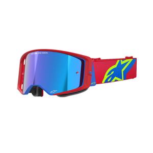 Alpinestars Supertech Corp κόκκινα και μπλε γυαλιά motocross με ασημί φακό με καθρέφτη