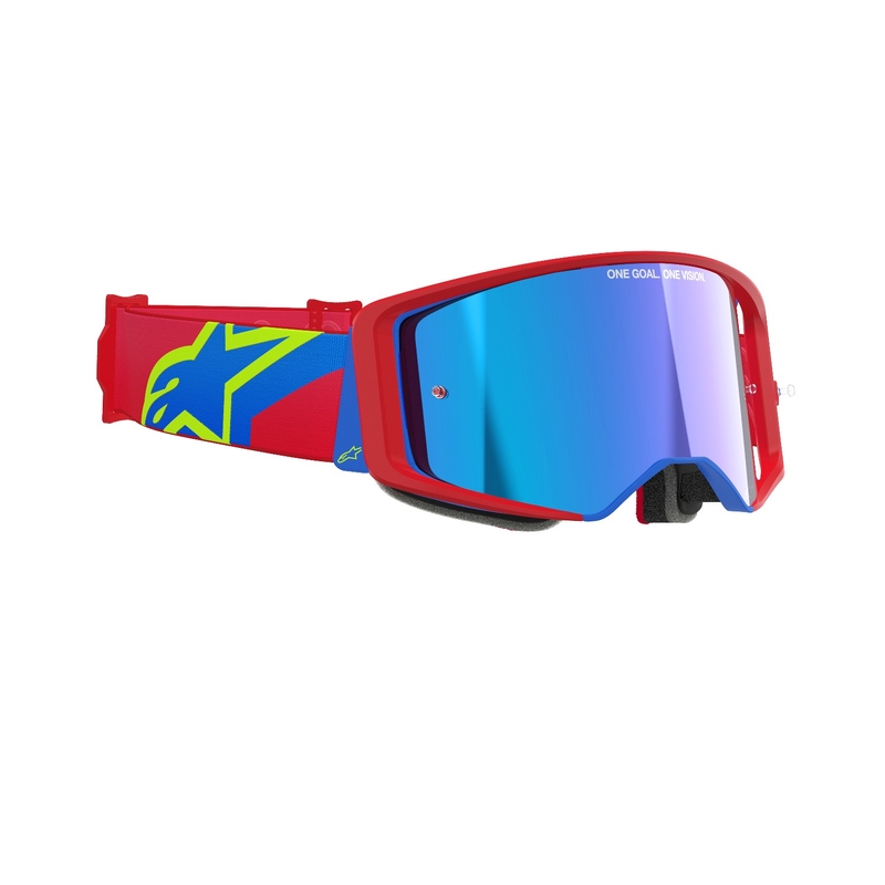 Alpinestars Supertech Corp κόκκινα και μπλε γυαλιά motocross με ασημί φακό με καθρέφτη