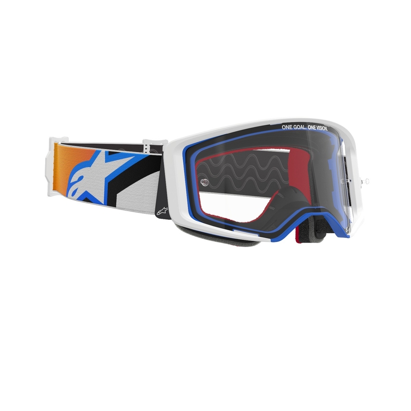 Γυαλιά motocross Alpinestars Supertech Corp μπλε-πορτοκαλί με διαφανή φακό