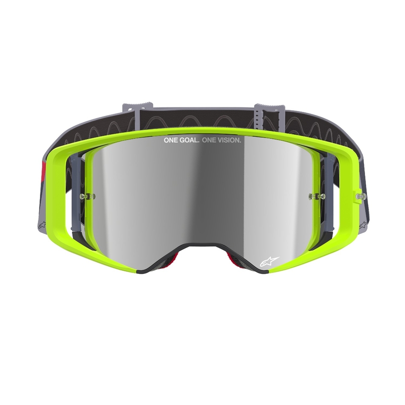 Alpinestars Supertech Corp fluo κίτρινο-κόκκινα γυαλιά motocross με ασημί φακό με καθρέφτη