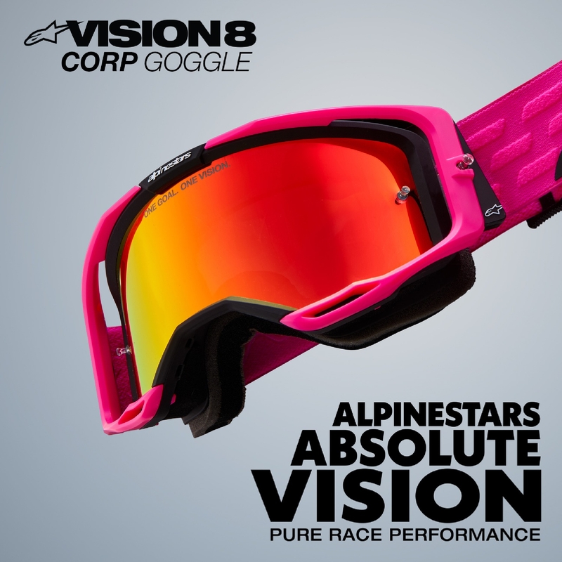 Alpinestars Vision 8 Corp γυαλιά motocross κίτρινο-ροζ με κόκκινο φακό με καθρέφτη