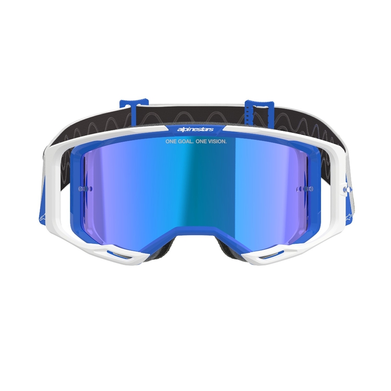 Γυαλιά motocross Alpinestars Vision 8 Corp μπλε και λευκό με μπλε φακό με καθρέφτη