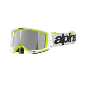 Alpinestars Vision 8 Wordmark γυαλιά motocross λευκό-κίτρινο με ασημί φακό με καθρέφτη