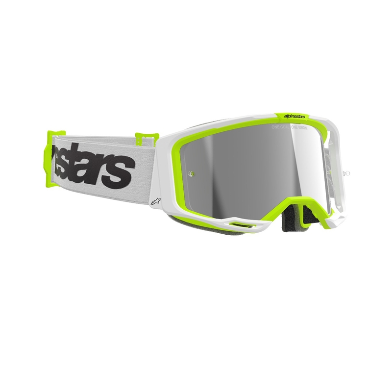 Alpinestars Vision 8 Wordmark γυαλιά motocross λευκό-κίτρινο με ασημί φακό με καθρέφτη