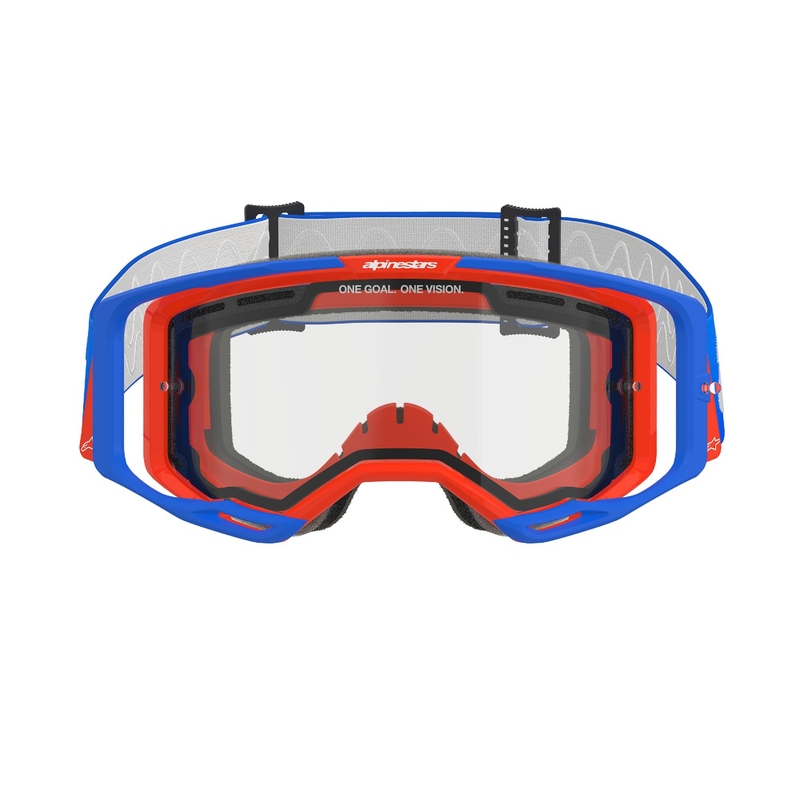 Alpinestars Vision 8 Wordmark γυαλιά motocross μπλε-πορτοκαλί με διπλό αντιθαμβωτικό διαφανή φακό