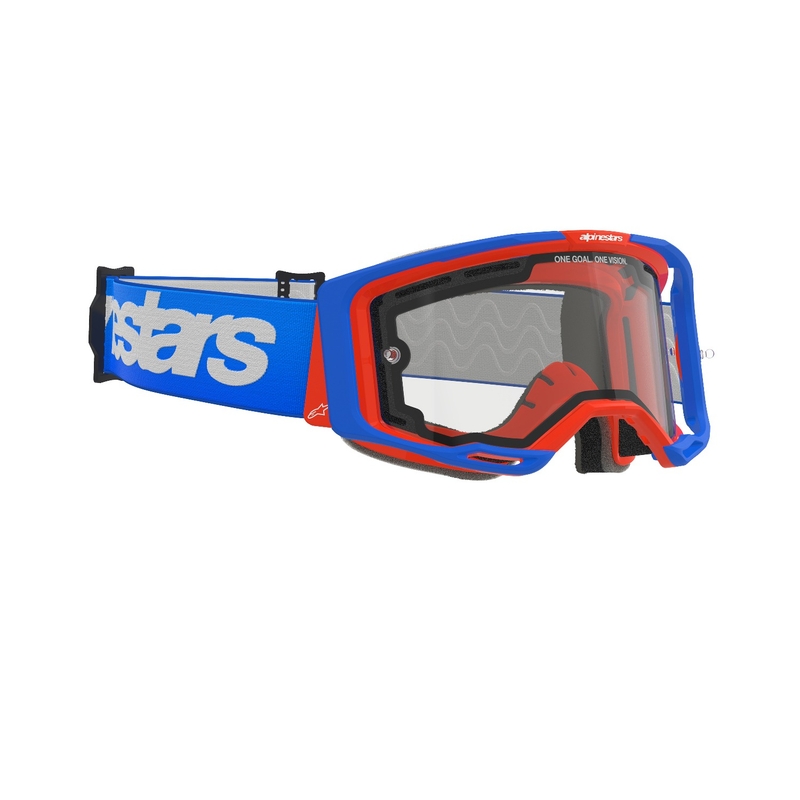 Alpinestars Vision 8 Wordmark γυαλιά motocross μπλε-πορτοκαλί με διπλό αντιθαμβωτικό διαφανή φακό
