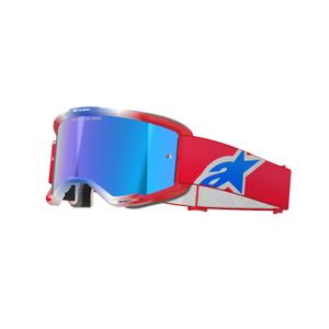 Γυαλιά motocross Alpinestars Vision 5 Corp κόκκινα, λευκά και μπλε με μπλε φακό με καθρέφτη
