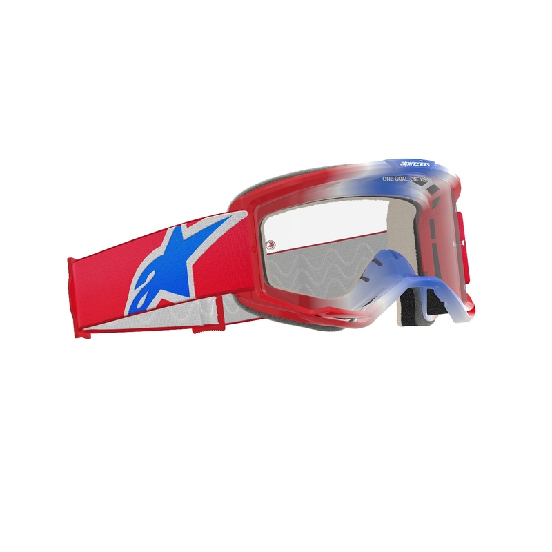 Alpinestars Vision 5 Corp κόκκινα, λευκά και μπλε γυαλιά motocross με διαφανή φακό