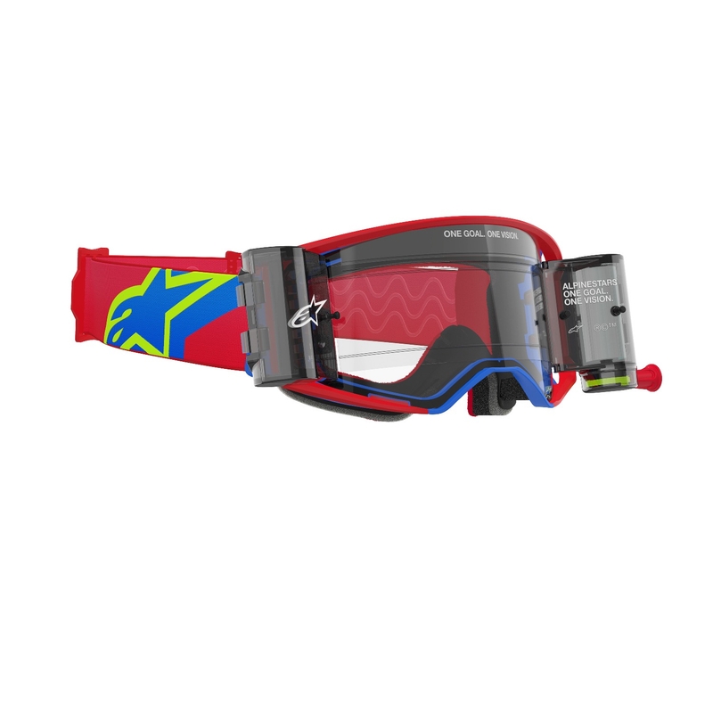 Alpinestars Supertech Corp ROLL-OFF Wide Vision Γυαλιά Motocross κόκκινα και μπλε με διαφανή φακό