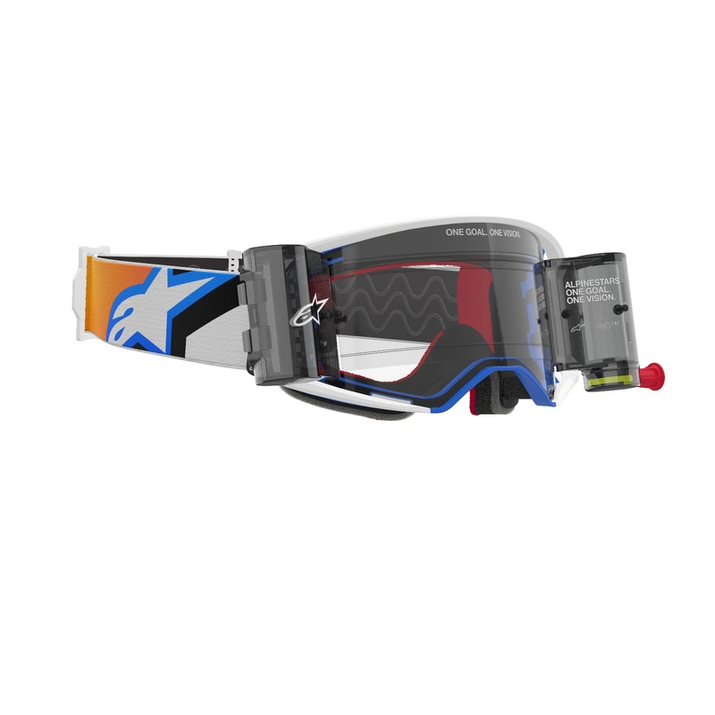Alpinestars Supertech Corp ROLL-OFF Wide Vision Γυαλιά Motocross μπλε-πορτοκαλί με διαφανή φακό