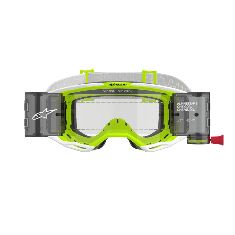 Alpinestars Vision 8 Wordmark ROLL-OFF Wide Vision Γυαλιά Motocross λευκό-κίτρινο με διαφανή φακό