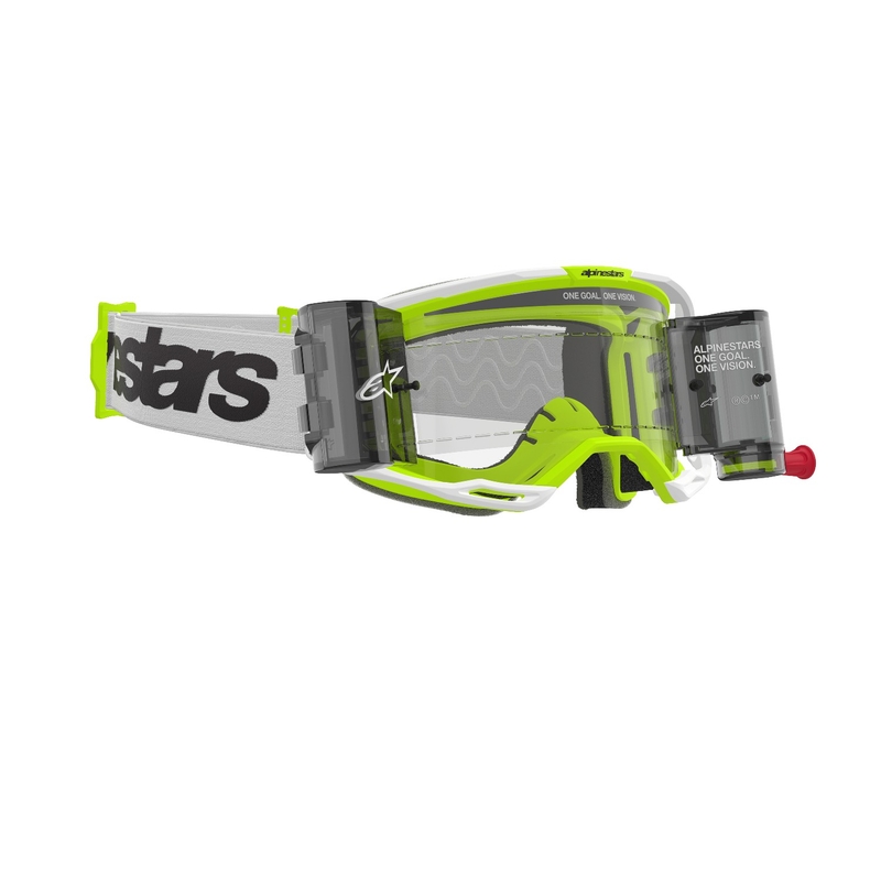 Alpinestars Vision 8 Wordmark ROLL-OFF Wide Vision Γυαλιά Motocross λευκό-κίτρινο με διαφανή φακό