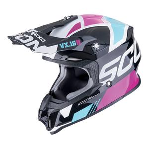 Κράνος Motocross Scorpion VX-16 EVO AIR ANALOG μεταλλικό μαύρο-μπλε-ροζ