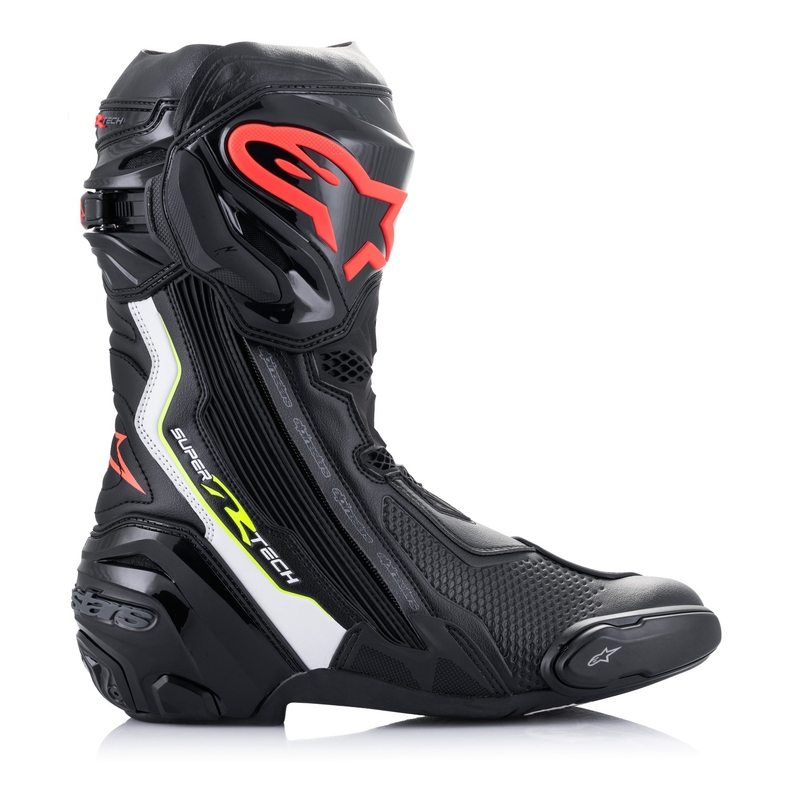Alpinestars Supertech R Μπότες μοτοσικλέτας Μαύρο-Άσπρο-Κόκκινο-Κίτρινο-Φλούο