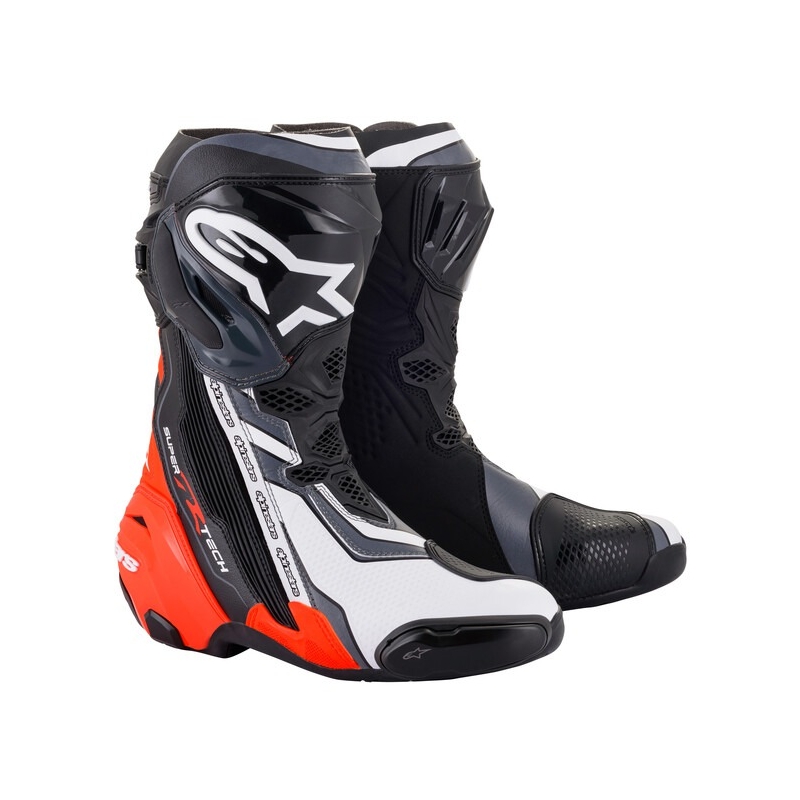 Alpinestars Supertech R μαύρο-φλούο κόκκινο-λευκό-γκρι μπότες μοτοσικλέτας