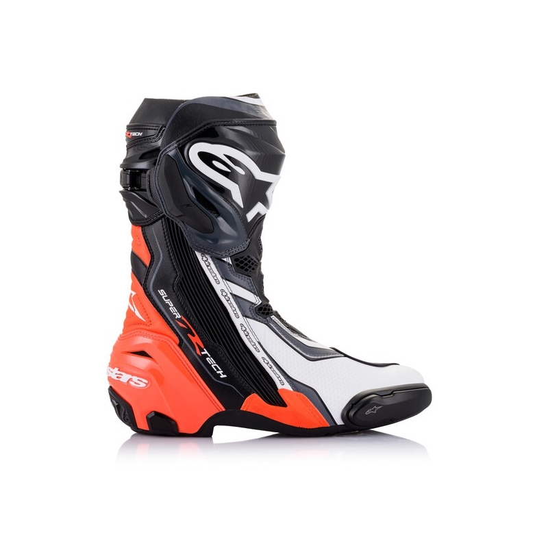 Alpinestars Supertech R μαύρο-φλούο κόκκινο-λευκό-γκρι μπότες μοτοσικλέτας