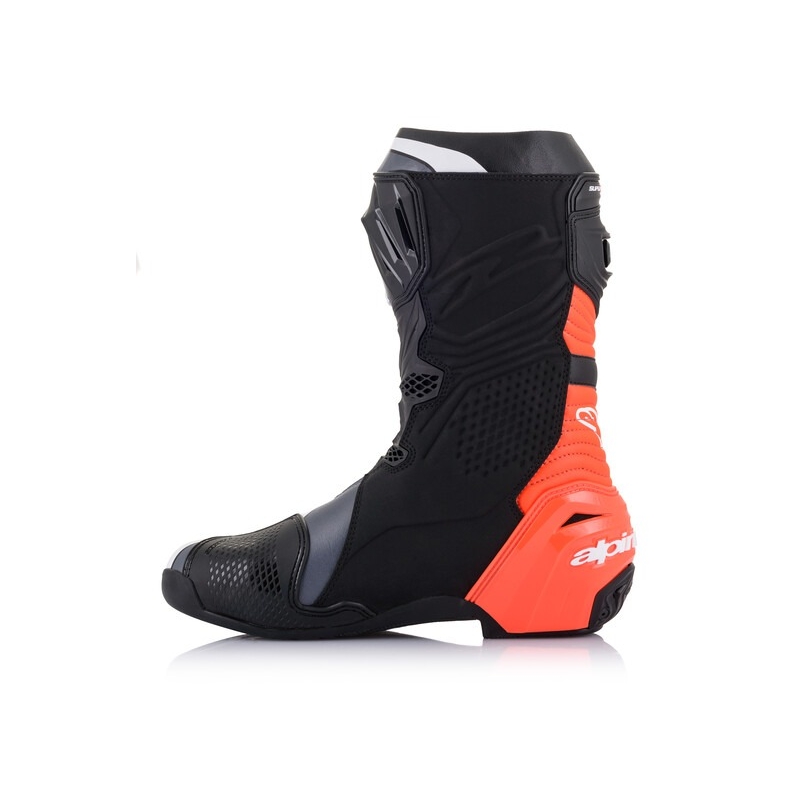 Alpinestars Supertech R μαύρο-φλούο κόκκινο-λευκό-γκρι μπότες μοτοσικλέτας