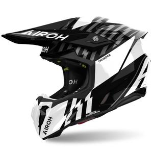 Κράνος Motocross Airoh Twist 3 Thunder 2024 γυαλιστερό μαύρο και λευκό