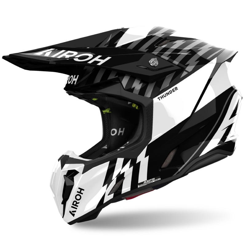 Κράνος Motocross Airoh Twist 3 Thunder γυαλιστερό μαύρο και λευκό