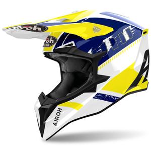 Κράνος Motocross Airoh Wraaap Feel 2024 γυαλιστερό κίτρινο-μπλε
