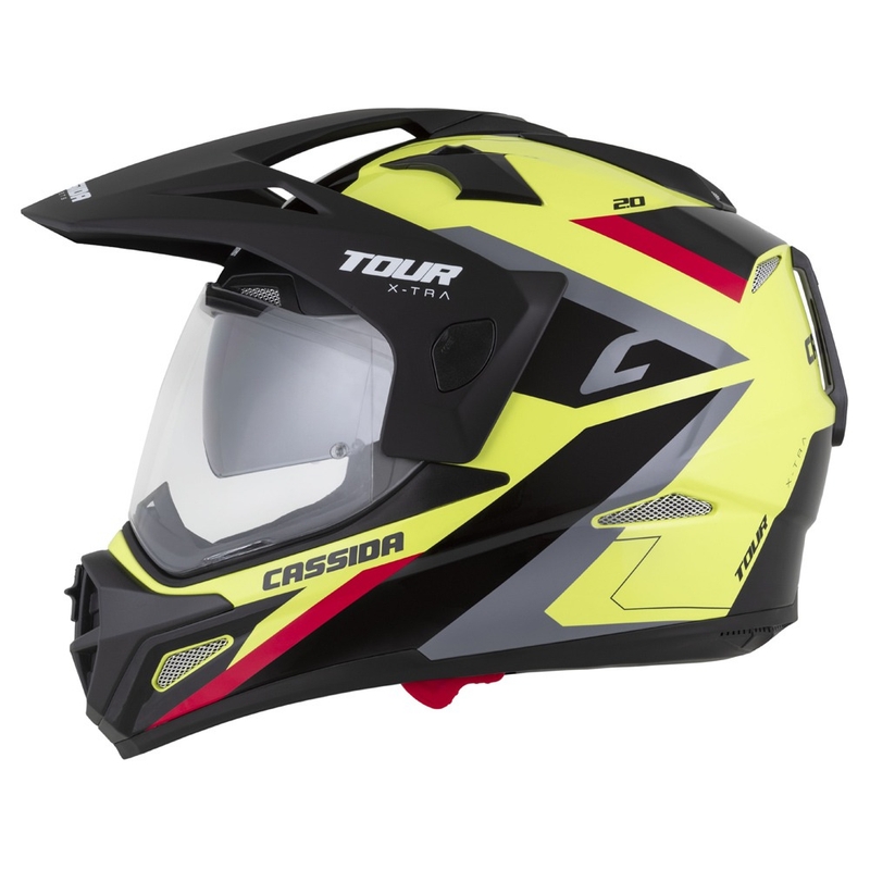 Enduro κράνος Cassida Tour 2.0 X-tra fluo κίτρινο-μαύρο-κόκκινο-γκρι με μαύρο ματ γείσο